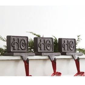 Set of Three Cast Iron Ho Ho Ho Stocking Holders