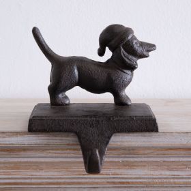 Rustic Cast Iron Dachshund Stocking Holder - Best Holiday Decor for Mantel