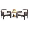 3 Pieces Patio Rattan Furniture Set with Acacia Wood Tabletop