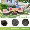 6 Piece Small Patio Furniture Sets,All Weather PE Wicker Rattan Sectional Sofa with Glass Table,Cushions and Red Pillows,(Beige)