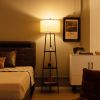 Shelf Floor Lamp with Storage Shelves and Linen Lampshade