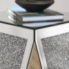 Inverted triangular mirror square table, crystal diamond inlaid coffee table, silver glass side table suitable for corridors, living rooms, corners