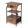 Rustic Nightstand, Bedside Table with Drawer and Shelves, USB Ports and Outlets, Remote Control, LED Lights, End Table for Bedroom Living Room, Office