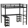 Full Metal Loft Bed with Desk and Shelves, Loft Bed with Ladder and Guardrails, Loft Bed Frame for Bedroom, Black with Black Desk