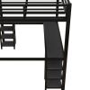 Full Metal Loft Bed with Desk and Shelves, Loft Bed with Ladder and Guardrails, Loft Bed Frame for Bedroom, Black with Black Desk