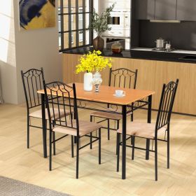 5 Pieces Dining Set Wooden Table and 4 Cushioned Chairs