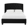 1pc Contemporary Style Upholstered Fabric Button Tufting Nailhead Trim Demi-wings Eva Bed Black Finish Wooden Bedroom Furniture