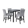 5-Piece Counter Height Dining Set Wood Square Dining Room Table and Chairs Stools w/Footrest & 4 Upholstered high-back Chairs