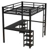 Full Metal Loft Bed with Desk and Shelves, Loft Bed with Ladder and Guardrails, Loft Bed Frame for Bedroom, Black with Black Desk