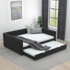 Daybed with Trundle Velvet Upholstered Tufted Sofa Bed, with Button and Copper Nail onSquare Arms,Full Daybed & Twin Trundle- For Bedroom, Living Room