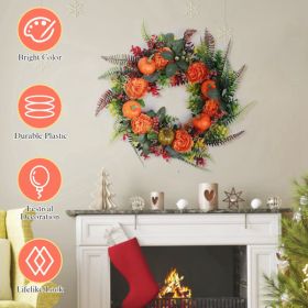 17.71" Autumn Wreath with Pumpkin Mixed Leaves Berries Flowers Fall Decoration for Indoor Outdoor Window Wall Front Door in Halloween Thanks Giving Da