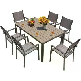 Outdoor Table with Rectangular, 7 Pieces Stackable Chairs and Large Table, Outdoor Tables