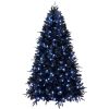 8ft Pre-Lit Black Christmas Tree, Full Halloween Xmas Artificial Tree 2486 Branch Tips, 600 Lights, Metal Hinges, Foldable Base