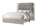 Contemporary 1pc Cream Finish Queen Size Bed Bedroom Furniture Gray Tufted Design Headboard Rubberwood 1pc Bedframe