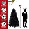 9ft Pre-Lit Black Christmas Tree, Full Halloween Xmas Artificial Tree 3176 Branch Tips, 750 Lights, Metal Hinges, Foldable Base