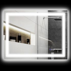 HOMCOM LED Bathroom Mirror with Lights, 35" x 28" Backlit Front Lit LED Mirror for Bathroom, Anti-Fog, Memory, Infinite Color Temperature