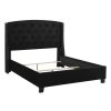 1pc Contemporary Style Upholstered Fabric Button Tufting Nailhead Trim Demi-wings Eva Bed Black Finish Wooden Bedroom Furniture