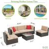 6 Piece Small Patio Furniture Sets,All Weather PE Wicker Rattan Sectional Sofa with Glass Table,Cushions and Red Pillows,(Beige)