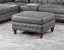 Slate Grey Breathable Leatherette 4pc Sectional Set 3x Reversible Loveseat / Chaise and 1x Ottoman Tufted Couch Pillows