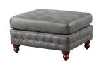 Slate Gray Breathable Leatherette 3pc Sectional Set 2x Reversible Loveseat / Chaise and 1x Ottoman Tufted Couch Pillows