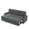 Linen Upholstered Sleeper Sectional Sofa, Shaped Modular Convertible Sofa with Storage Chaise,Side armrests with cup holders,Pull Out Sleep Couch Bed