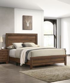 Brown Cherry Finish Fabric 1pc Queen Size Panel Bed Beautiful Wooden Bedroom Furniture Contemporary Style