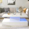 ON-TREND Modern Glossy Coffee Table With Drawer, 2-Tier Rectangle Center Table with LED lighting for Living room, 39.3''x19.6''x15.3'', White