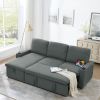 Linen Upholstered Sleeper Sectional Sofa, Shaped Modular Convertible Sofa with Storage Chaise,Side armrests with cup holders,Pull Out Sleep Couch Bed