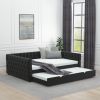 Daybed with Trundle Velvet Upholstered Tufted Sofa Bed, with Button and Copper Nail onSquare Arms,Full Daybed & Twin Trundle- For Bedroom, Living Room