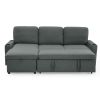 Linen Upholstered Sleeper Sectional Sofa, Shaped Modular Convertible Sofa with Storage Chaise,Side armrests with cup holders,Pull Out Sleep Couch Bed