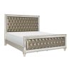 Glamorous Style Champagne Finish Queen Bed 1pc Upholstered Headboard Footboard Arcylic Crystals Trim Tufting Modern Bedroom Furniture