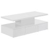 ON-TREND Modern Glossy Coffee Table With Drawer, 2-Tier Rectangle Center Table with LED lighting for Living room, 39.3''x19.6''x15.3'', White