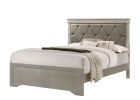 Modern 1pc Beige Champagne Finish Full Size Panel Bed Wooden Crocodile Texture PU Upholstered Headboard Crystal-Like Button Tufted Fabric Bedroom Furn