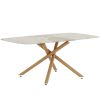 Table and chair set, large modern minimalist rectangular dining table, 0.39 inch imitation marble countertop, wood metal table legs