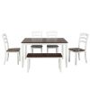 6 Piece Dining Table Set with Bench, Table Set with Waterproof Coat, Wooden Dining Table and Chairs, Ivory and Cherry