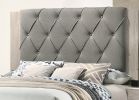 Contemporary 1pc Cream Finish Queen Size Bed Bedroom Furniture Gray Tufted Design Headboard Rubberwood 1pc Bedframe