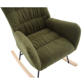 Nursery Rocking Chair, Teddy Upholstered Glider Rocker, Rocking Accent Chair with High Backrest, Comfy Rocking Accent Armchair for Living Room