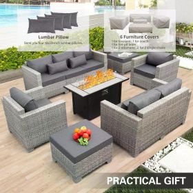 Garden Furniture Set 7 Piece, Patio Couch Sets Chair, PE Rattan Sectional with 45" Fire Pit Table, Garden Furniture Set