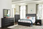 Modern Style Fabric Upholstered Headboard Queen Bed 1pc Espresso Finish Wooden Bedroom Furniture