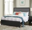 Modern Style Fabric Upholstered Headboard Queen Bed 1pc Espresso Finish Wooden Bedroom Furniture