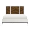 Beautiful White and Walnut Finish 1pc Eastern King Bed Chervon Wood Headboard with 2 USB Ports Modern Bedroom Furniture