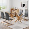 1 table and 4 chairs. Glass dining table with 0.39 "tempered glass tabletop and wooden metal legs.Grey PUleather high backrest soft padded side chair