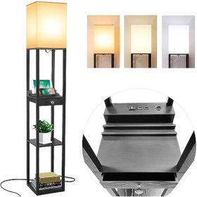 Shelf Floor Lamps,Tall Standing Lamp with Shelves and Drawer,2 USB Charging Ports & Power Outlet,Bright 3CCT LED Bulb Included