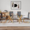 1 table and 4 chairs. Glass dining table with 0.39 "tempered glass tabletop and wooden metal legs.Grey PUleather high backrest soft padded side chair