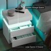 Modern White Nightstand with LED Light 2 Drawers Flipping Top Storage Bedroom Furniture bedside table