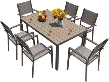 7 Pieces Patio Dining Set Outdoor Furniture With 6 Stackable Textilene Chairs And Large Table For Yard, Garden, Patio Furniture