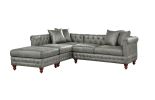 Slate Gray Breathable Leatherette 3pc Sectional Set 2x Reversible Loveseat / Chaise and 1x Ottoman Tufted Couch Pillows