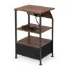 Rustic Nightstand, Bedside Table with Drawer and Shelves, USB Ports and Outlets, Remote Control, LED Lights, End Table for Bedroom Living Room, Office