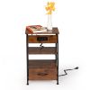 Rustic Nightstand, Bedside Table with Drawer and Shelves, USB Ports and Outlets, Remote Control, LED Lights, End Table for Bedroom Living Room, Office