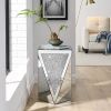 Inverted triangular mirror square table, crystal diamond inlaid coffee table, silver glass side table suitable for corridors, living rooms, corners